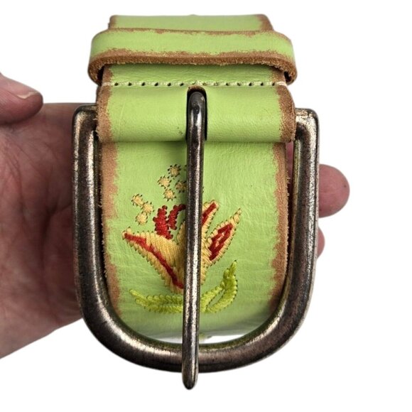 Linea Pelle Peace Embroidered Green Leather Belt Size Small LP050809 Women's - Picture 3 of 7
